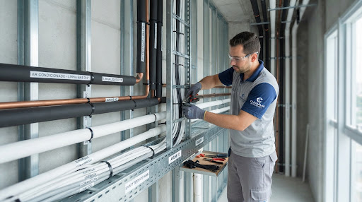 Preparação técnica e organizada de tubulação e infraestrutura para ar-condicionado