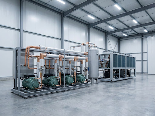 Sistema de refrigeração comercial em avaliação técnica.