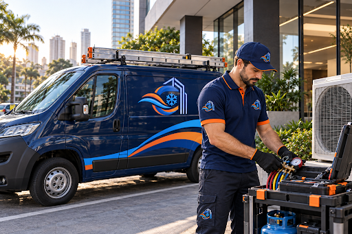 Frota Cupecê Ar Condicionado em atendimento técnico na Grande São Paulo com veículo equipado