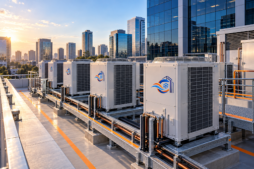 Sistema de climatização para complexo corporativo com condensadoras industriais VRF na cobertura